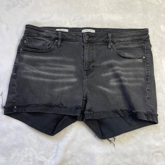 Vigoss Jagger Short Women's Plus Size 14 Cuffed Raw Edge Whiskering Black Denim - Picture 6 of 9